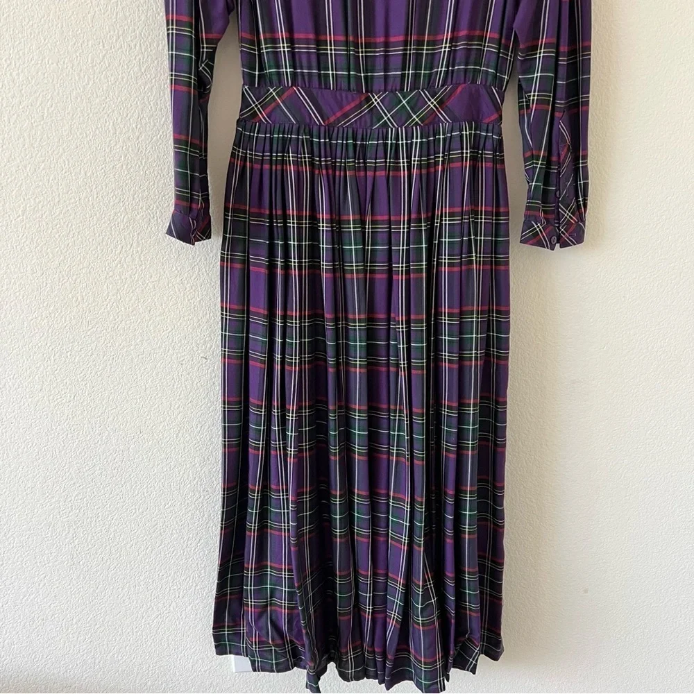Vintage 80s Eileen West Purple Tartan Plaid Pleated Maxi Dress NWOT Small - Picture 12 of 16